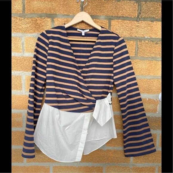 DEREK LAM 10 CROSBY Stripe Wrap Top with Poplin Shirting Combo size 4 - Picture 4 of 12